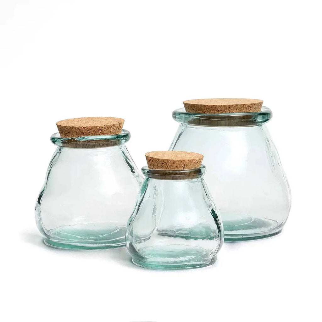 Bocal en verre recyclé bleu avec bouchon liège – 10x10 cm