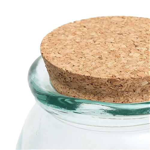 Bocal en verre recyclé bleu avec bouchon liège – 10x10 cm