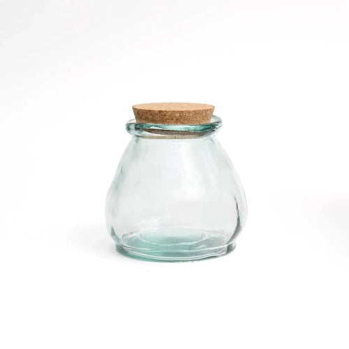 Bocal en verre recyclé bleu avec bouchon liège – 10x10 cm