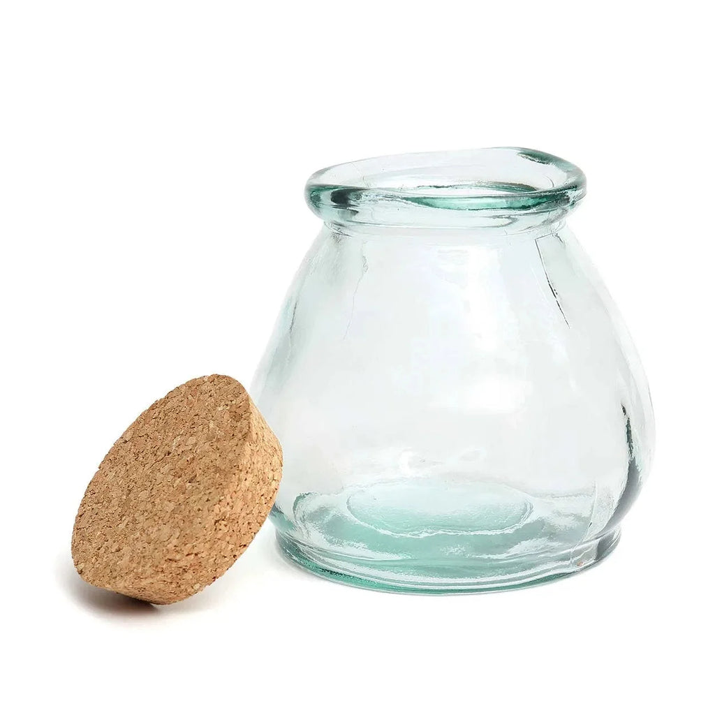 Bocal en verre recyclé bleu avec bouchon liège - Ø12 cm