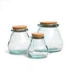 Bocal en verre recyclé bleu avec bouchon liège - Ø12 cm