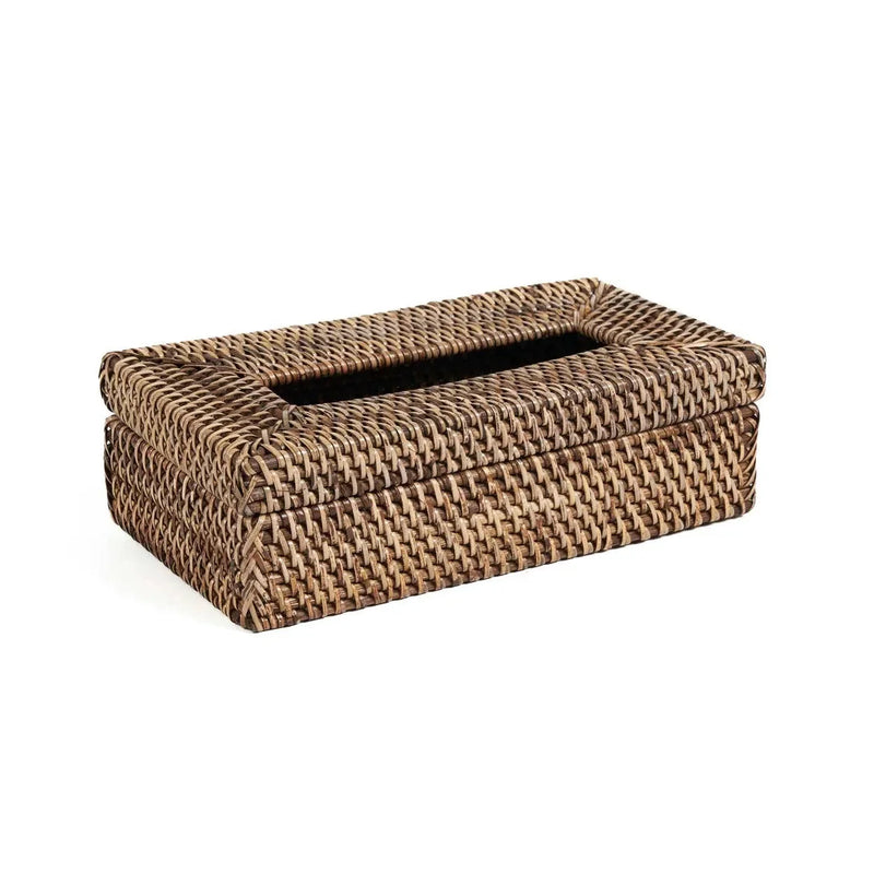Boîte à mouchoirs en rotin tressé brun naturel forme rectangulaire