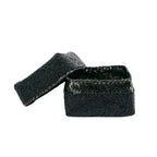 Boîte décorative perlée motif géométrique noir en bambou avec couvercle