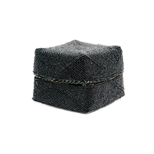 Boîte décorative perlée noire en bambou motifs chevrons avec couvercle