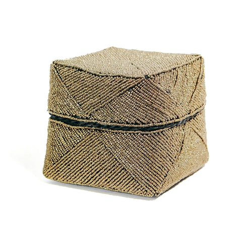 Boîte de rangement rectangulaire en perles dorées motif géométrique