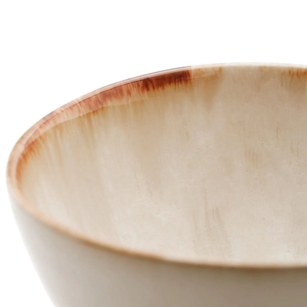 Bol en céramique artisanale beige à bord brun évasé