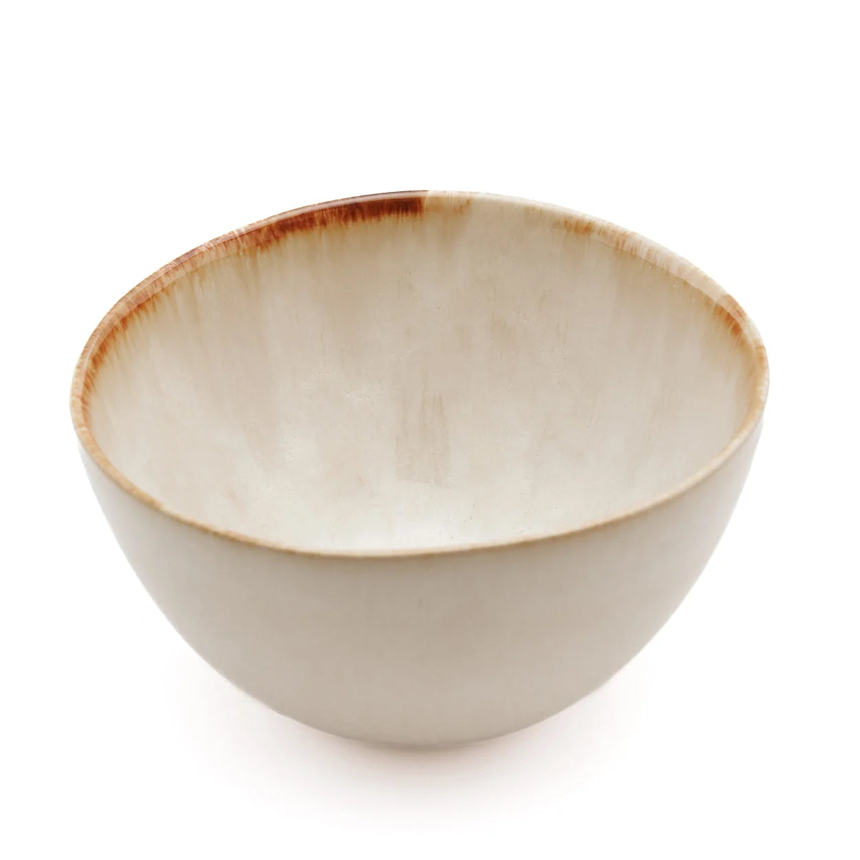 Bol en céramique artisanale beige à bord brun évasé