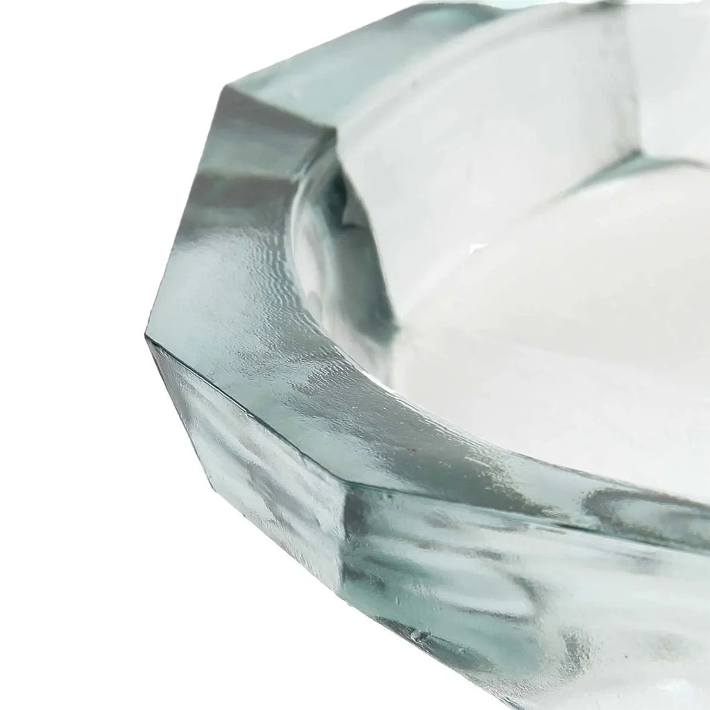 Bol décoratif en verre transparent origami bleu oval