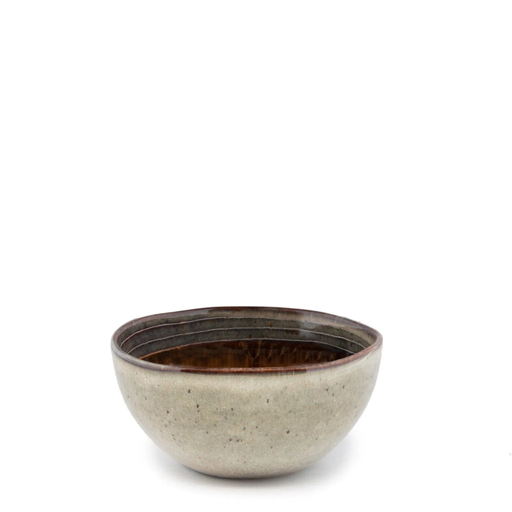 Bol en grès émaillé moucheté beige avec intérieur brun brillant