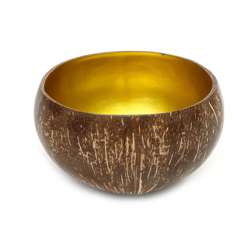 Bol en noix de coco intérieur doré brillant pour smoothies et salades, brun foncé