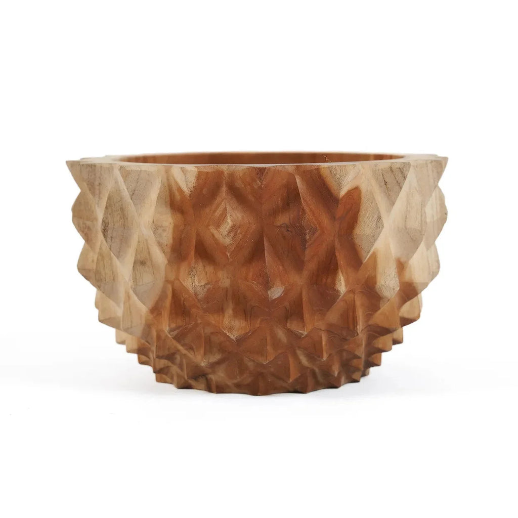 Bol rond en racine de teck sculpté – Finition naturelle – Ø20 cm