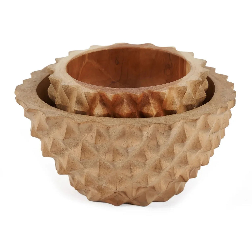 Bol rond en racine de teck sculpté – Finition naturelle – Ø20 cm