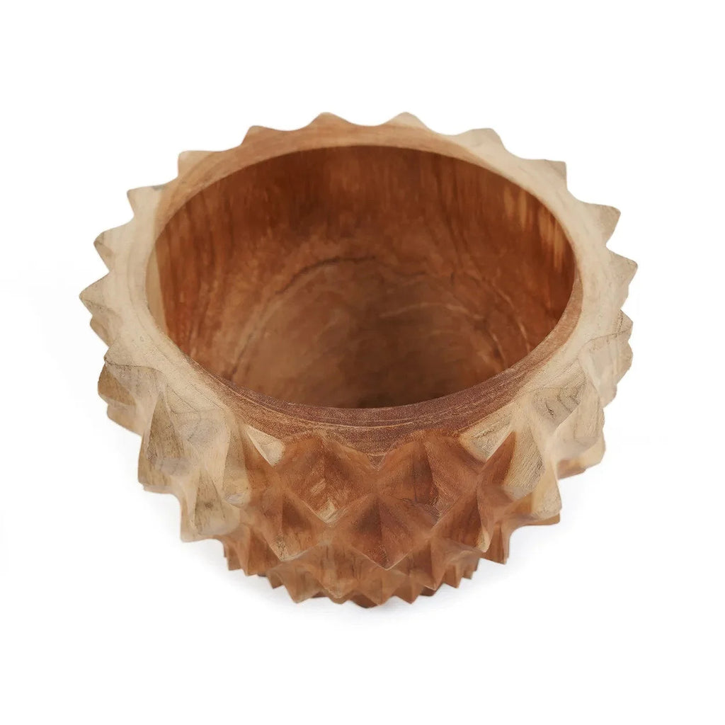 Bol rond en racine de teck sculpté – Finition naturelle – Ø20 cm