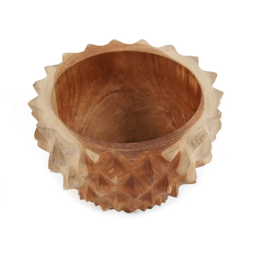 Bol rond en racine de teck sculpté – Finition naturelle – Ø20 cm