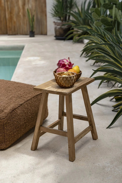 Bol rond en racine de teck sculpté – Finition naturelle – Ø20 cm