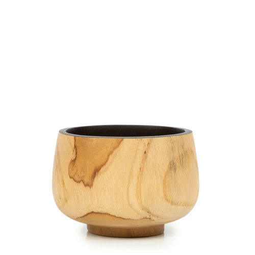 Bol en teck naturel de 12 cm avec intérieur foncé pour rangement ou apéritif