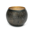 Bougeoir boule en laiton noir mat, intérieur doré ajouré sphérique