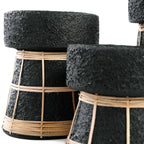 Jardinières en pierre texturée noire avec tissage bambou naturel