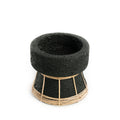 Bougeoir en terre cuite et rotin noir 12 cm avec mortier de pierre volcanique noire