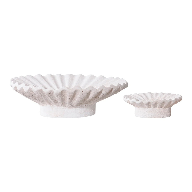 Bougeoirs en ciment blanc finition pierre plissée – Set de 2