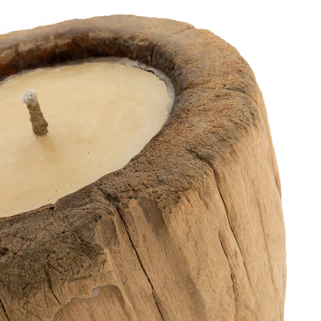 Bougie tronc en bois brut naturel aspect rustique