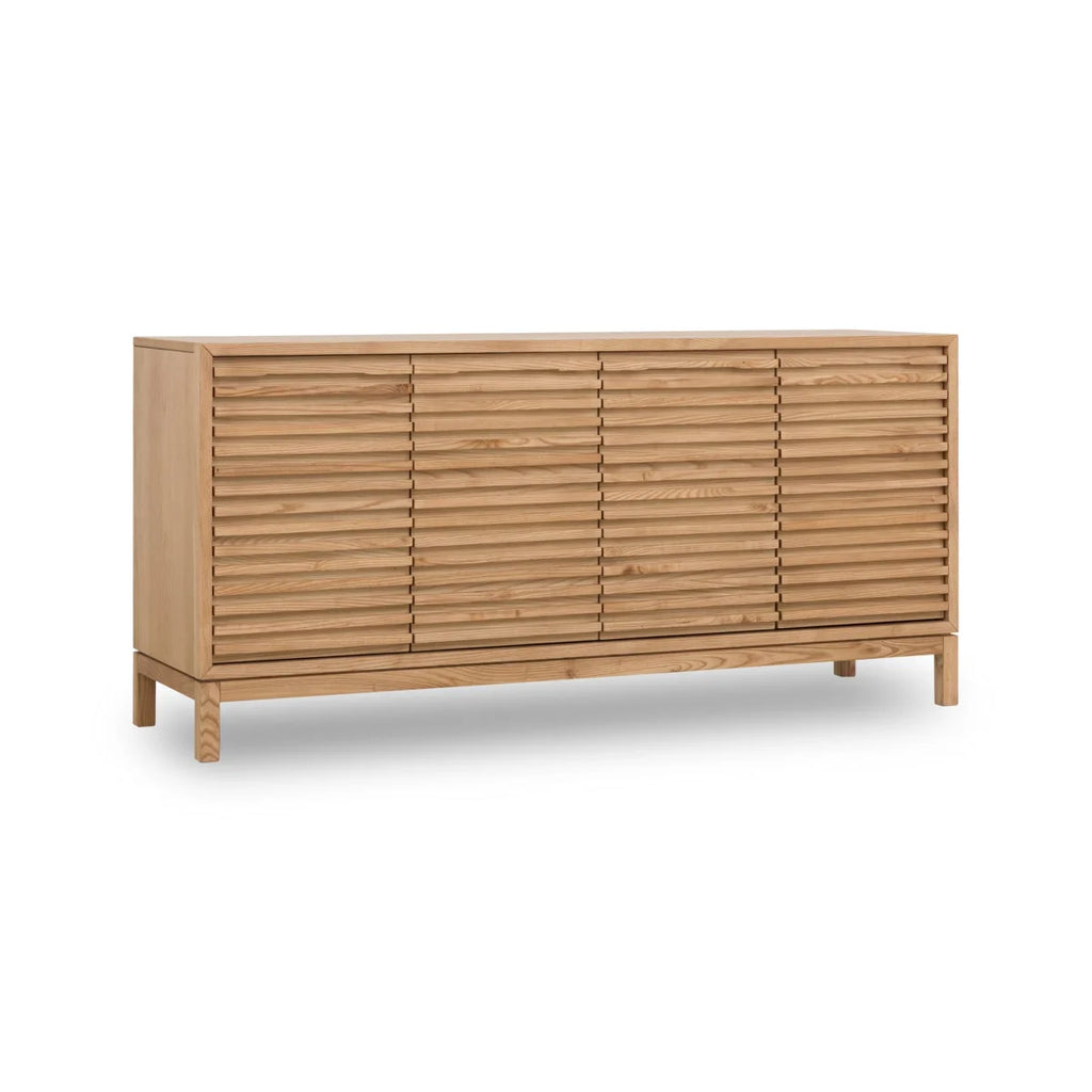 Buffet en bois clair cannelé 4 portes 163x46 cm