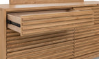 Commode japandi en bois clair 173x46 cm, tiroirs slatés horizontaux, coulisses métalliques noires