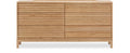 Commode japandi minimaliste en bois clair, 6 tiroirs slatés, 173x46 cm