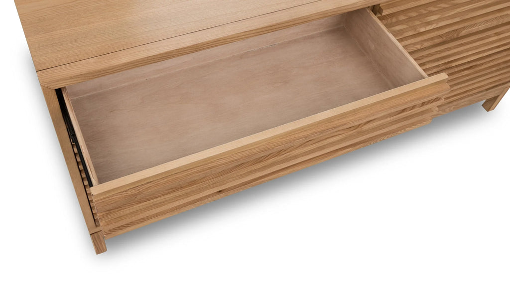 Façade tiroir buffet bois clair japandi minimaliste 173x46 cm