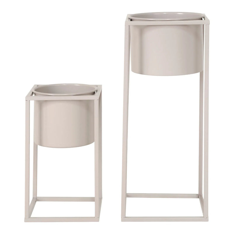 Cache-pot cylindrique en métal – Lot de 2 beige gris – H31 cm