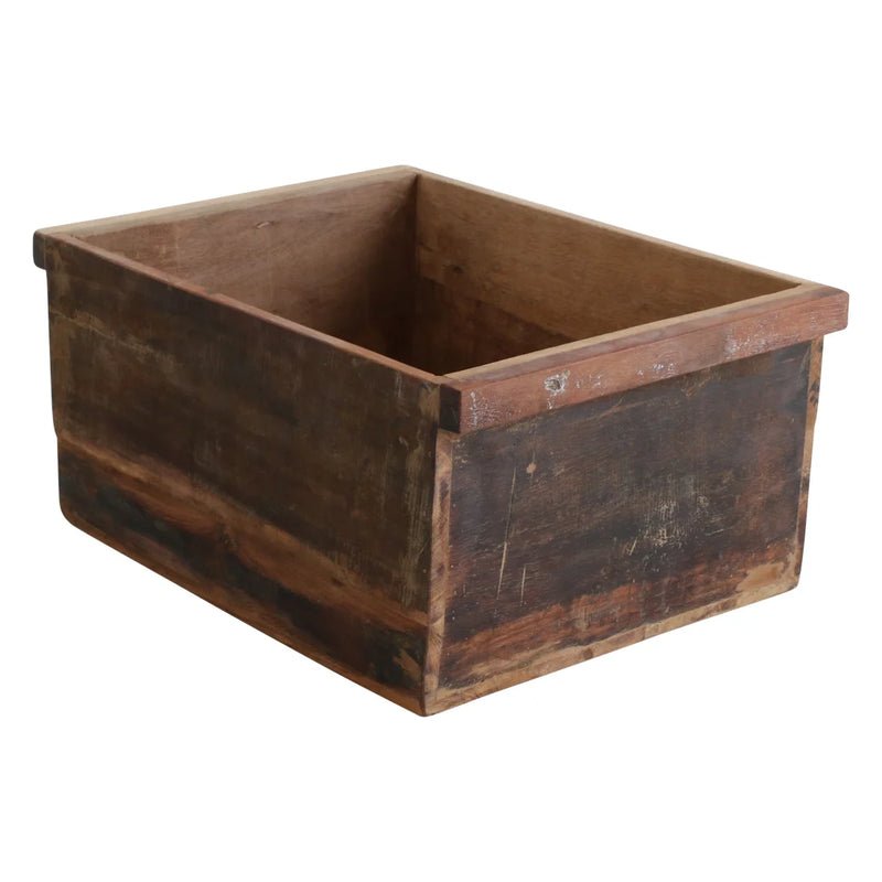 Caisse de rangement en bois recyclé brun avec poignées solides – 42x20 cm
