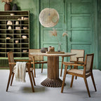 Chaise en bois et cannage avec accoudoirs finition naturelle - set de 2