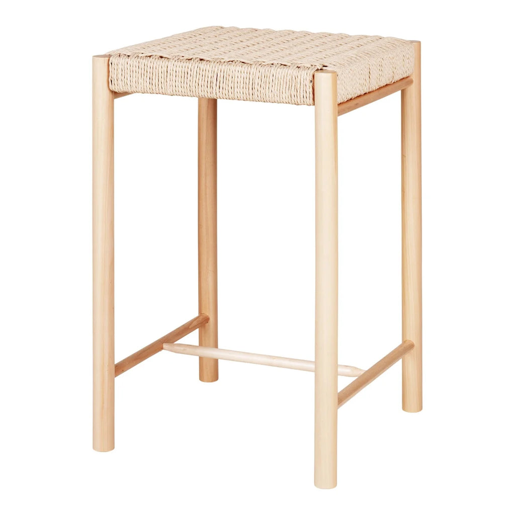 Chaise de comptoir en bois clair et rotin beige 66,5 cm