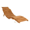 Chaise longue asymétrique en teck ondulé, 160x50 cm, finition brun clair