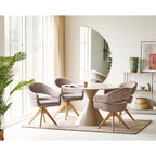 Ensemble de 4 chaises pivotantes en tissu chiné marron avec accoudoirs et pieds en bois