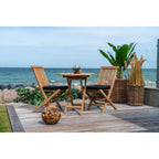 Chaise pliante en teck avec coussin noir et lattes verticales, lot de 2