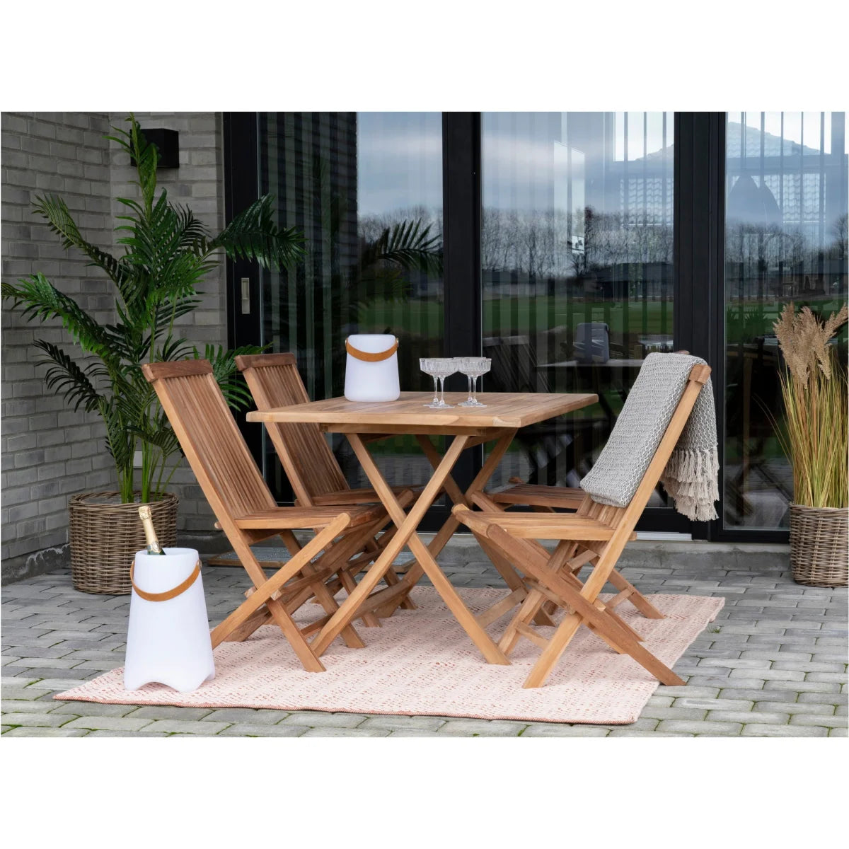 Seau à glace cylindrique blanc avec anse en cuir beige