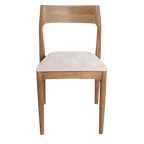 Chaise de salle à manger minimaliste en bois de teck et tissu beige