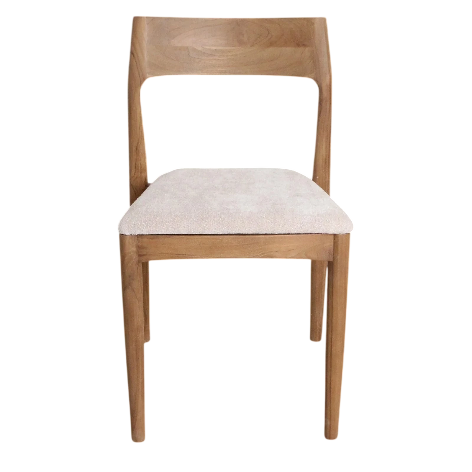 Chaise de salle à manger minimaliste en bois de teck et tissu beige
