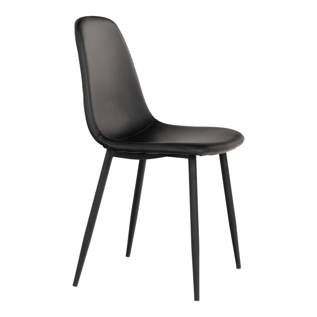 Chaise de salle à manger noire en simili cuir avec pieds fuselés noirs, set de 2