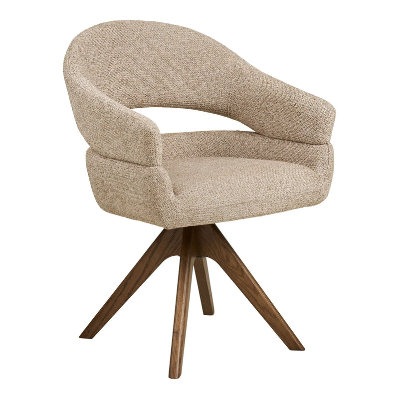 Chaise de salle à manger pivotante tissu sable et bois chêne avec accoudoirs