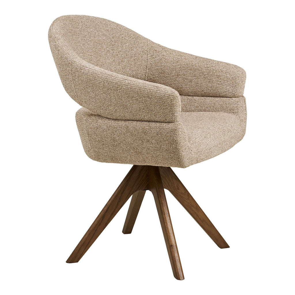Chaise pivotante tissu sable bois chêne accoudoirs beige texturé