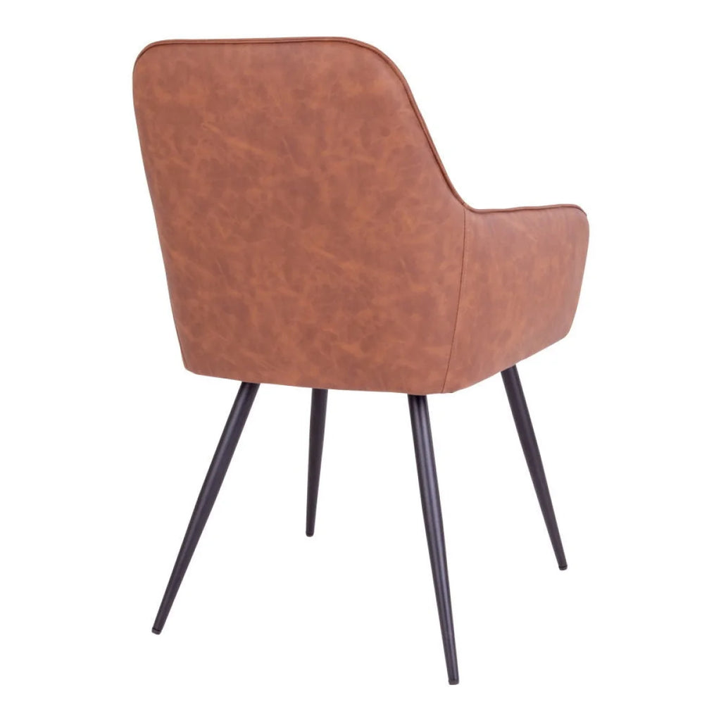 Chaise en simili cuir marron capitonnée, pieds métal noir, set de 2