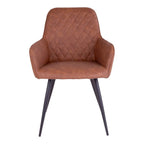 Chaise de salle à manger en simili cuir marron capitonné avec pieds en métal noir
