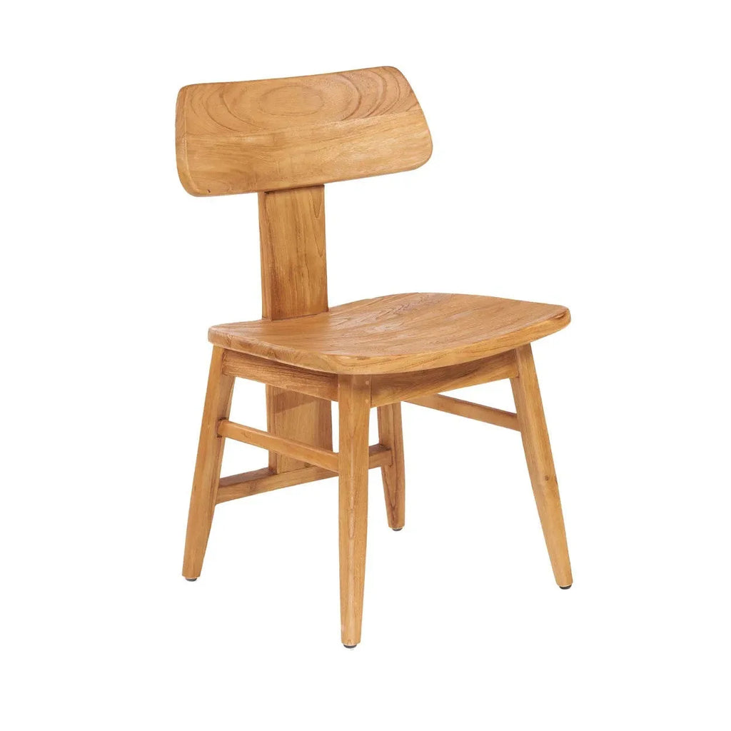 Chaise en teck naturel avec assise courbée et piètement compas renforcé