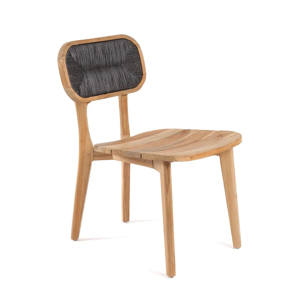 Chaise en teck recyclé avec dossier corde noire 80 cm