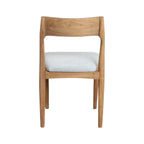 Chaise en teck clair avec siège en tissu vert clair et dossier ouvert