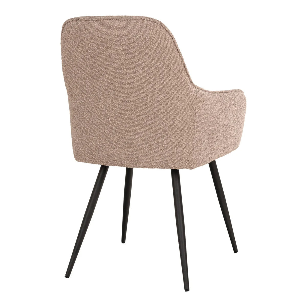 Chaise en tissu bouclé beige avec accoudoirs et pieds noirs, lot de 2