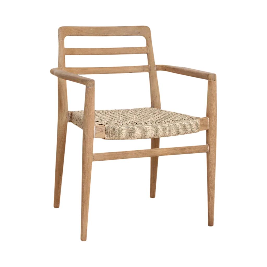 Lot de 2 chaises de jardin en teck clair avec accoudoirs et assise tressée