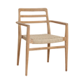 Lot de 2 chaises de jardin en teck clair avec accoudoirs et assise tressée